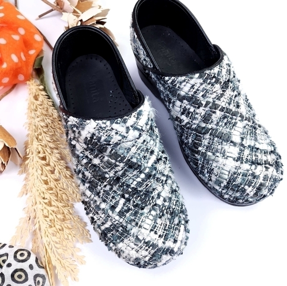 🧡 Sanita Grey White Knitted Nursing Clogs Sz 38 - Picture 2 of 7